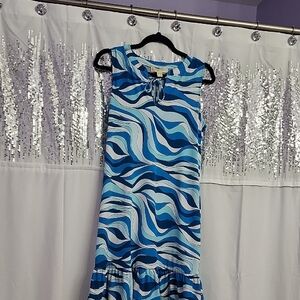 Blue and White Wave Pattern Dress